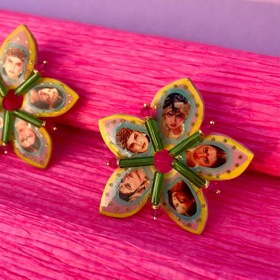 Handmade Polymer Clay Floral Bollywood Rekha Theme Resin Earrings