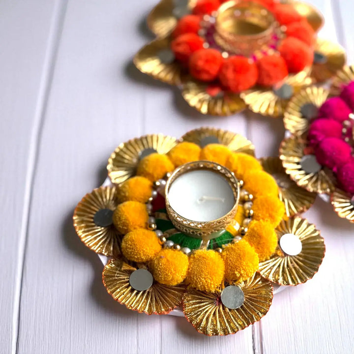 Orange, Pink & Yellow Round Tealight Holders | Set Of 3