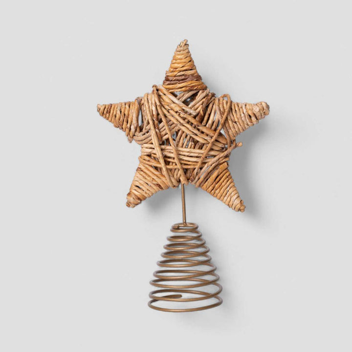 Handmade Banana Rope Star Christmas Tree Topper With Lights