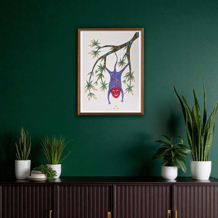 11 x 16 Inch | Playing Monkey | Original Hand Painted Bhill Painting | Acrylic Paints On Paper