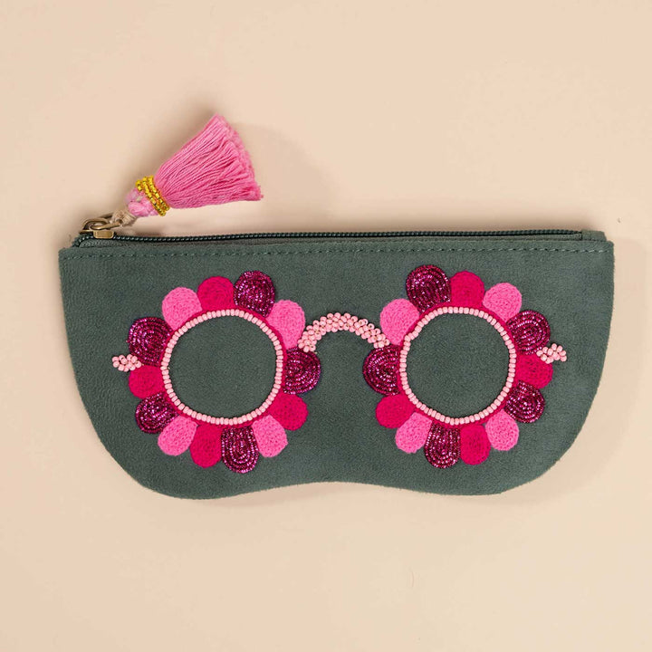 Handmade Embroidered Clara Pink Design Suede Sunglass Cover