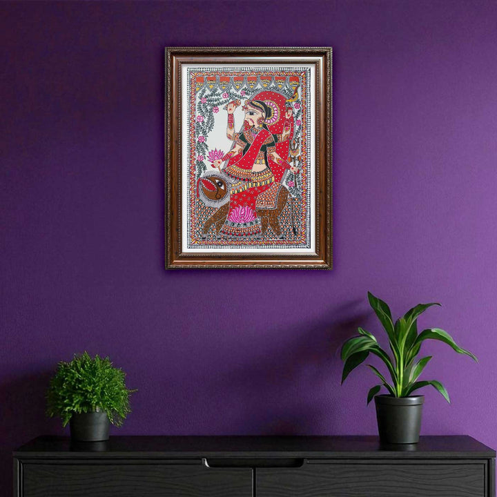 24 x 16 Inch | Maa Durga | Original Hand Painted Madhubani Painting | Acrylic Paints On Paper