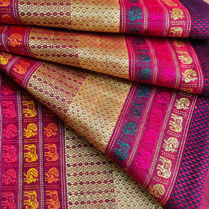 Handmade Elephant Design Khunn Fabric Cotton Table Runner | 12 x 60 Inch