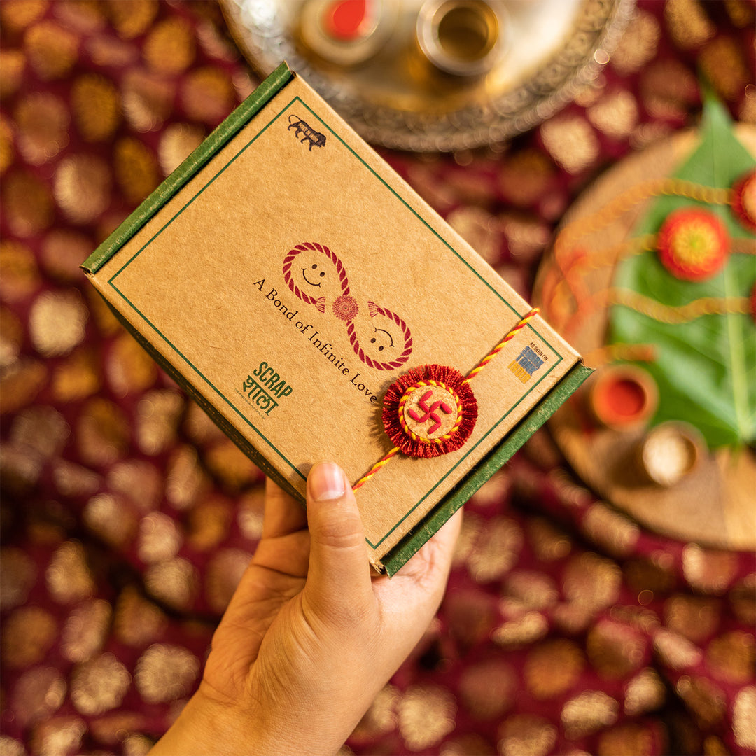 Plantable Swastik Seed Rakhi With Roli-Chawal & Rice Grain Motif For Brother