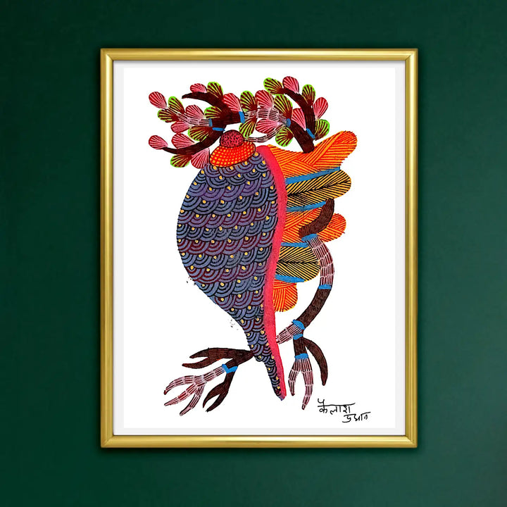 6 x 8 Inch | Forest’s Jewel | Original Hand painted Tribal Gond Art Painting | Acrylic Paints On Paper