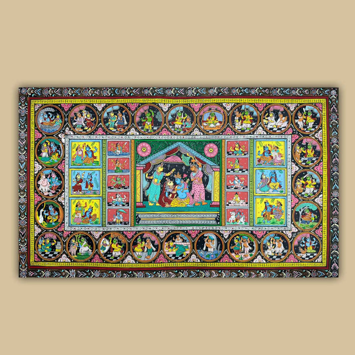 36 X 24 Inch | Handmade Canvas Krishna Rasleela With Dashavataar Painting