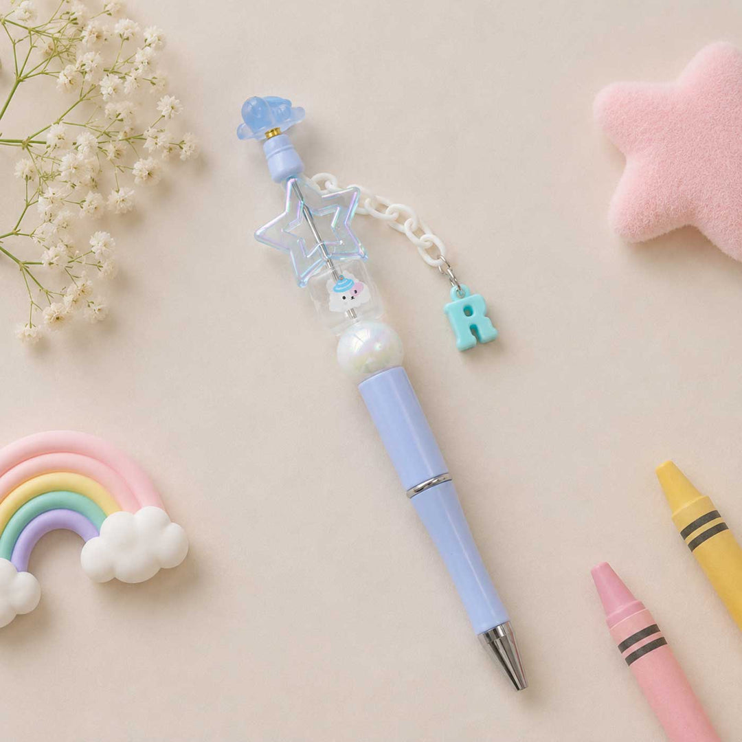 Personalized Blue Star Charm Pen With Initial Accessory For Kids