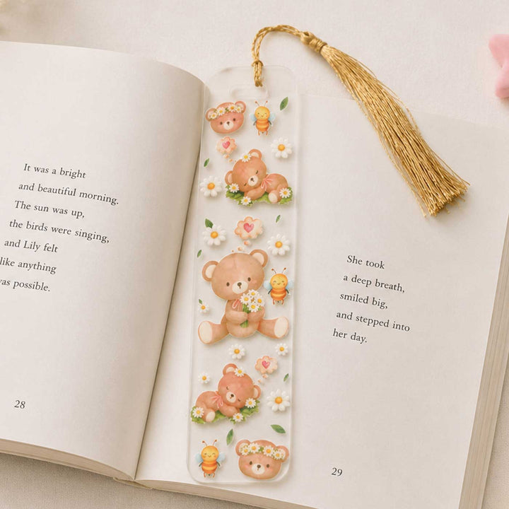 Teddy Theme Handmade Acrylic Bookmark With Tassel For Book Lovers
