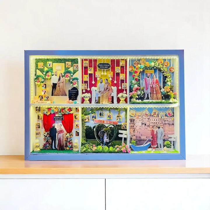Photo Personalized Handmade Six Partition Design Couples MDF Wood Decorative Plaque With Lights