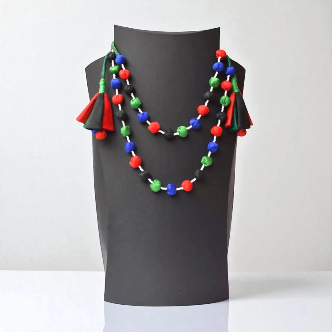 Handmade Textile Art Round Beaded Dupion Silk Fabric Necklace