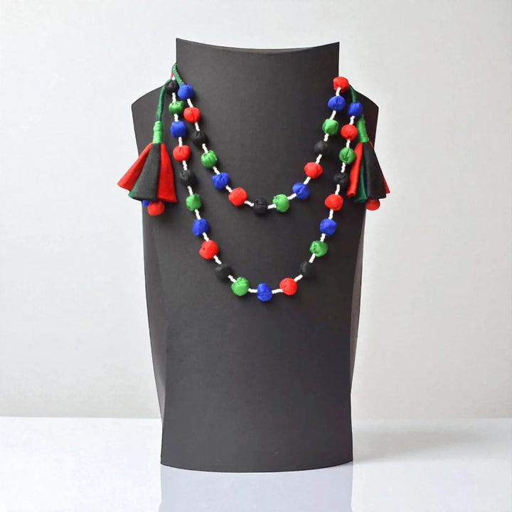 Handmade Textile Art Round Beaded Dupion Silk Fabric Necklace