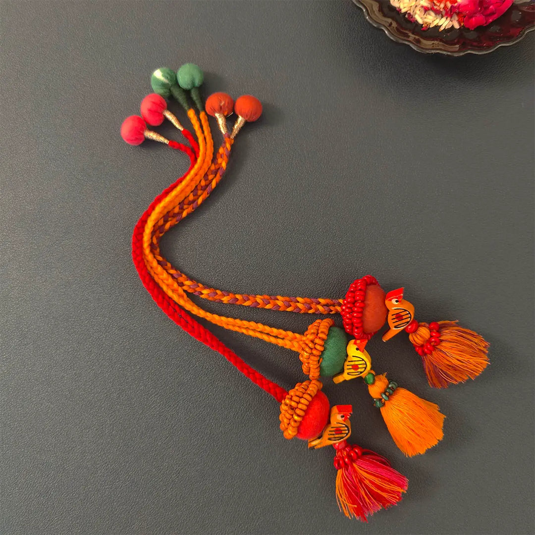 Handmade Beaded Multicolour Bird Lumba Rakhi For Bhabhi With Roli Chawal | Set Of 3
