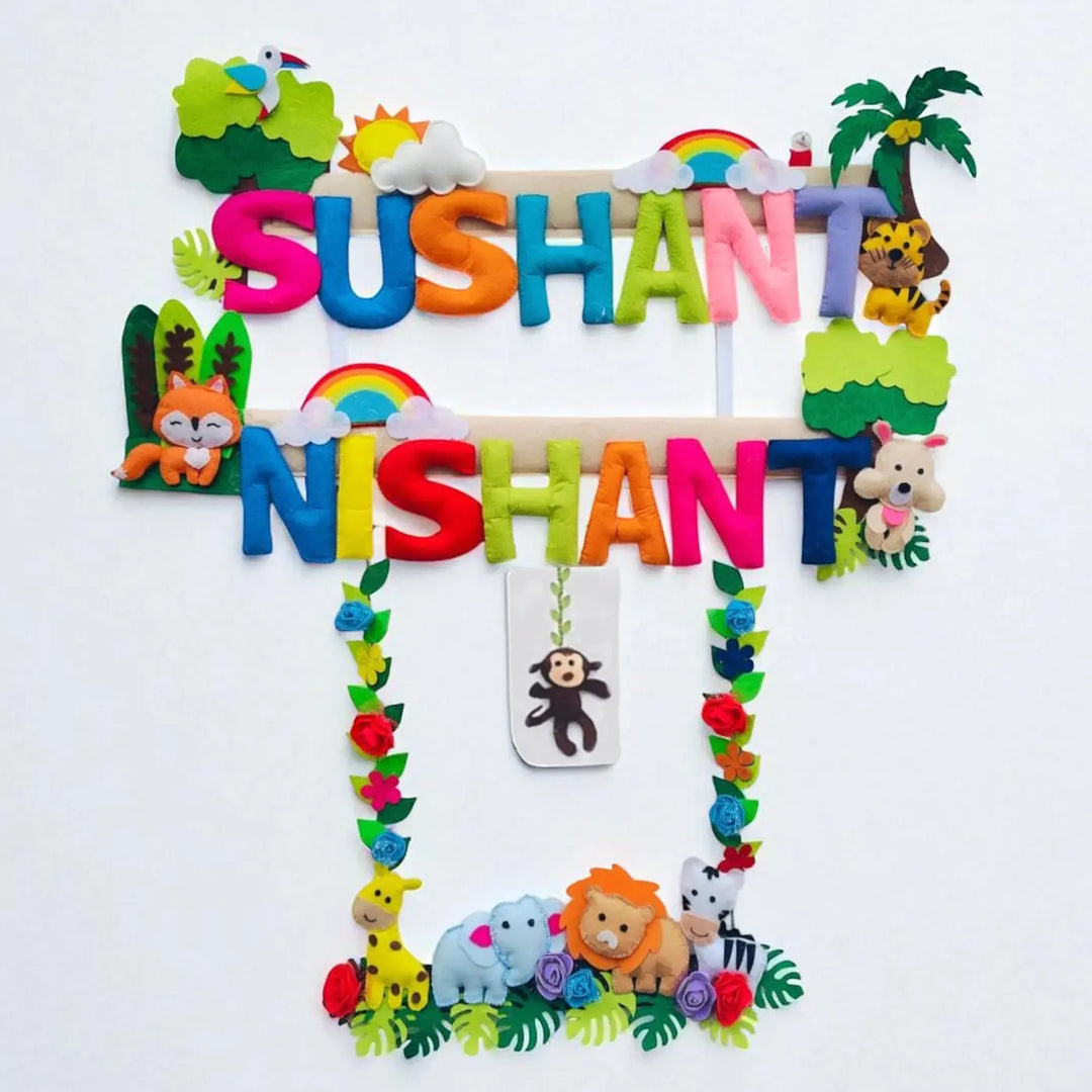 Personalized Animal Kingdom Theme Felt Kids Name Plate
