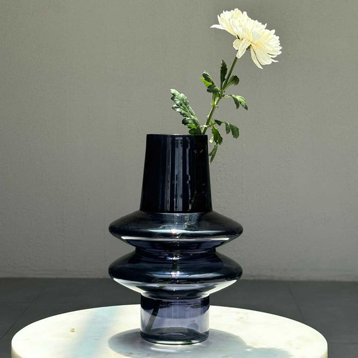 Handmade Slate Grey Ripple Glass Vase | 12 inch