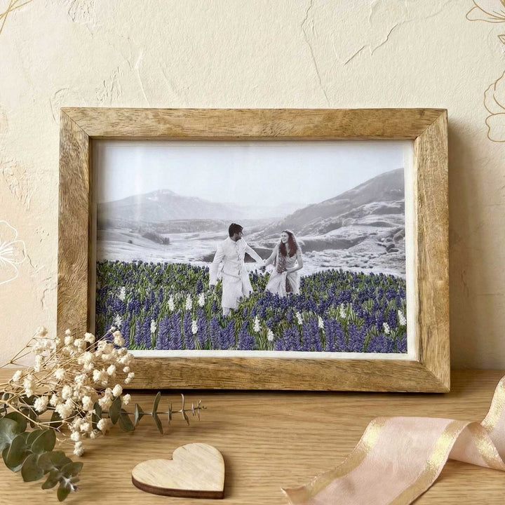 Flower Garden Design Hand Embroidered Photo With Wooden Frame
