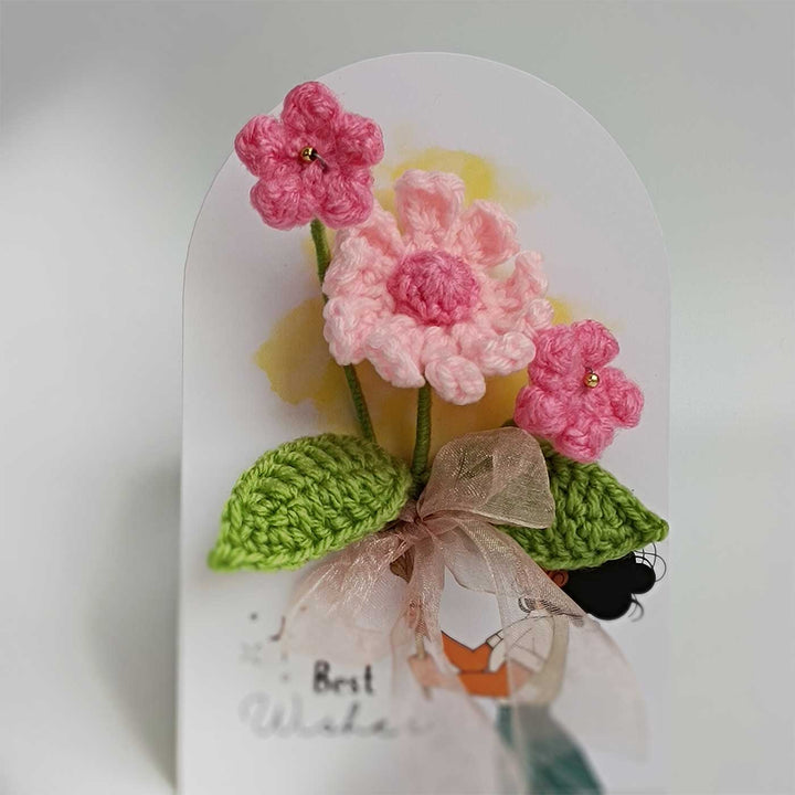 Handmade Crochet 3D Pink Floral Blossom Greeting Card