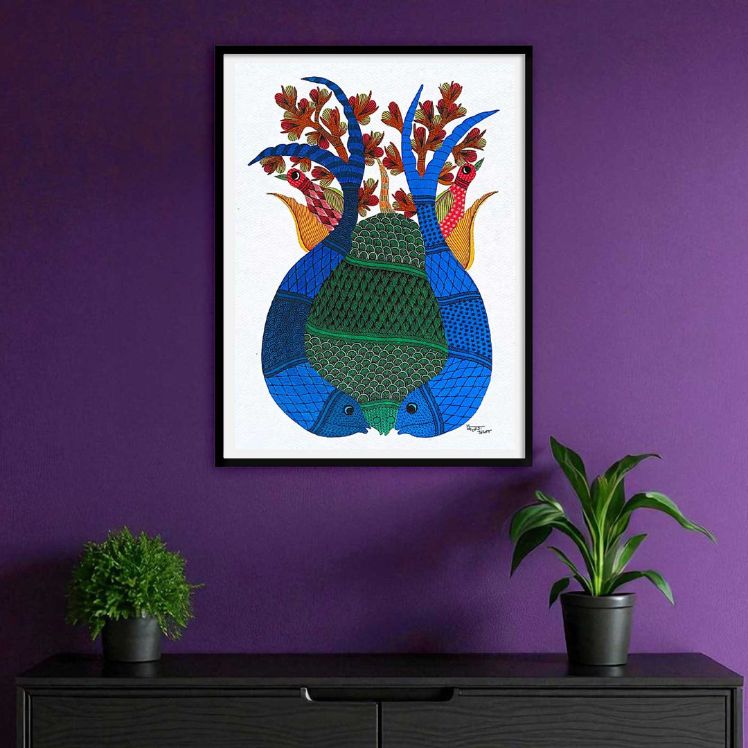 11 x 15 Inch | Circle of Life | Original Hand painted Tribal Gond Art Painting | Acrylic Paints On Paper