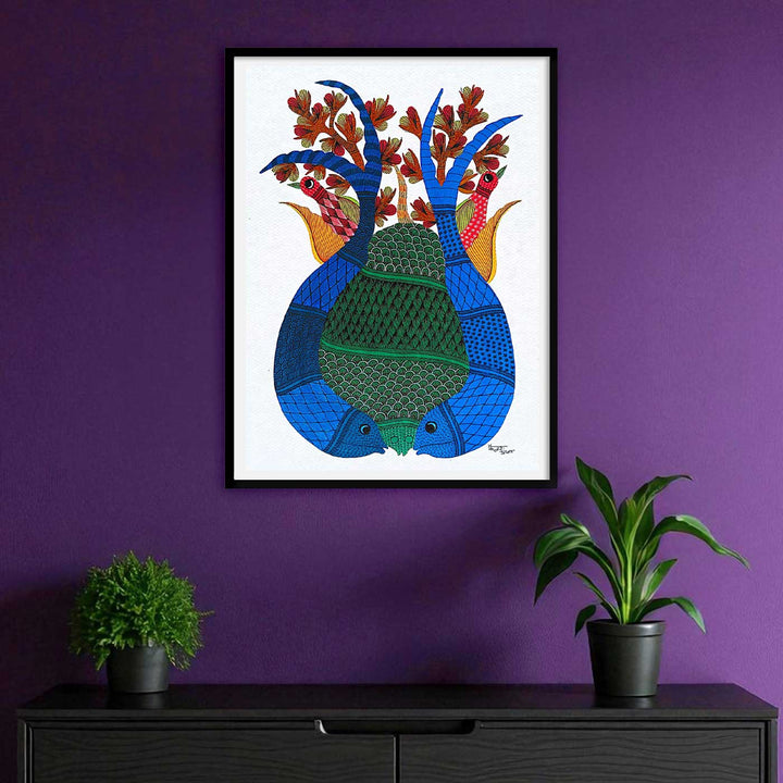 11 x 15 Inch | Circle of Life | Original Hand painted Tribal Gond Art Painting | Acrylic Paints On Paper