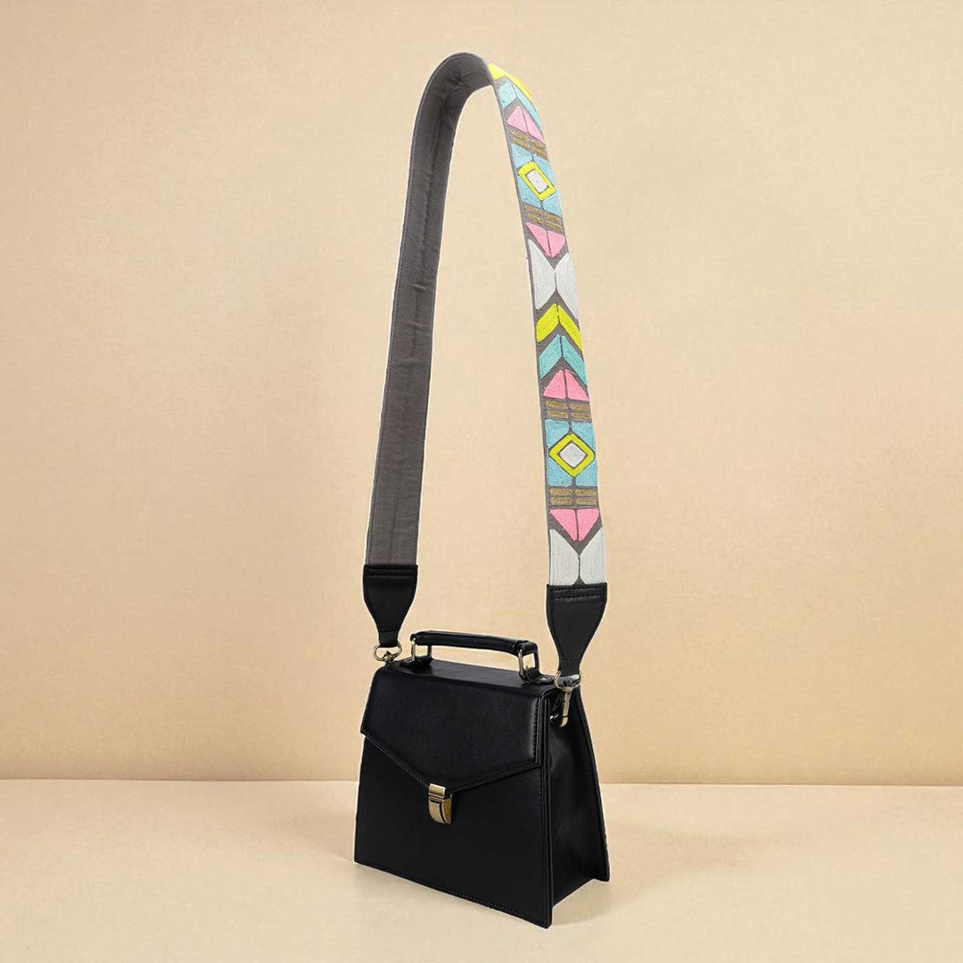 Handmade Grey Colorful Design Canvas Bag Strap