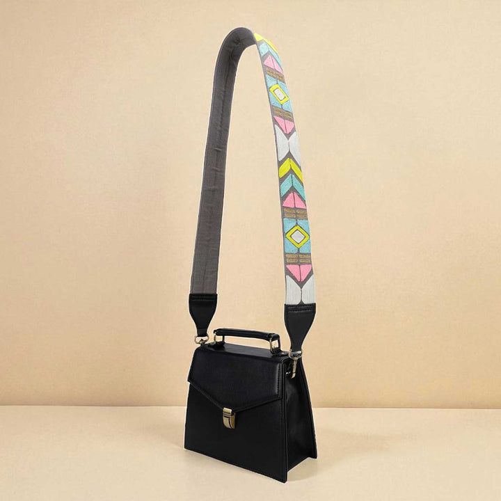 Handmade Grey Colorful Design Canvas Bag Strap