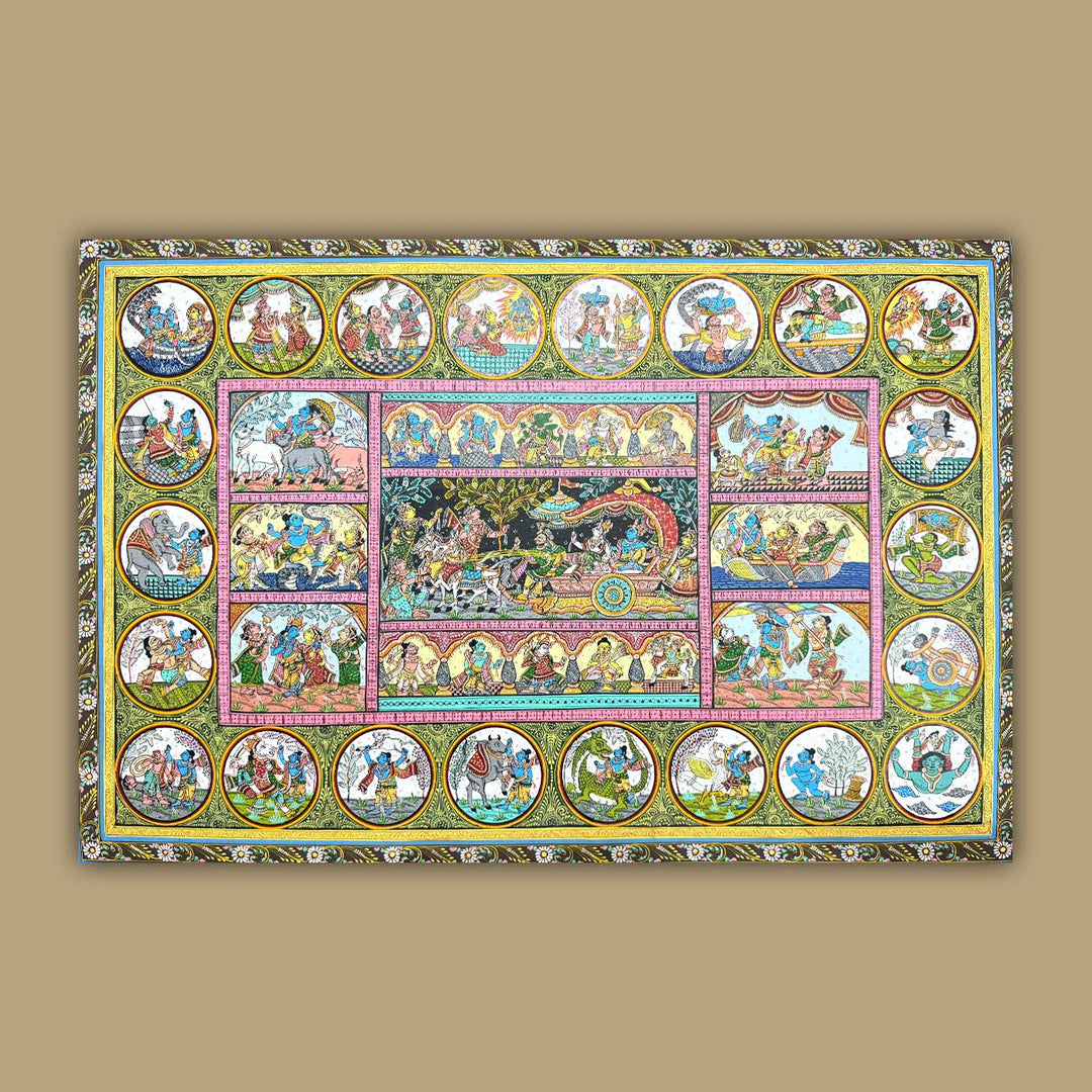 36 X 24 Inch | Handmade Canvas Mathura Vijay With Dashavatar Painting