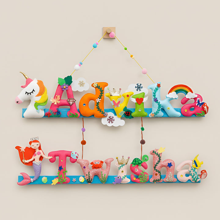 Handcrafted Personalized Themed Felt Name Plate For Sibling