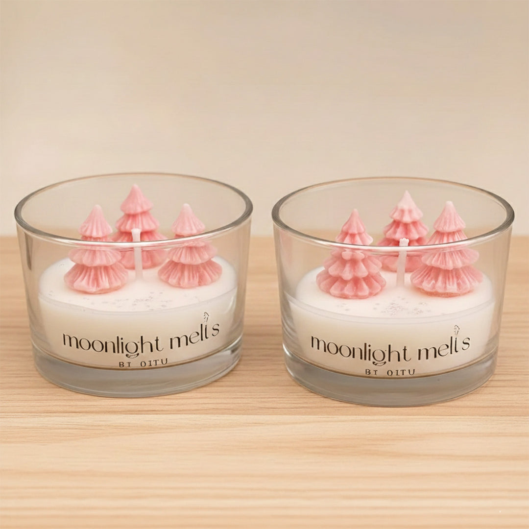 2 Pc | Handmade Christmas Tree Theme Soy Wax Jar Candles