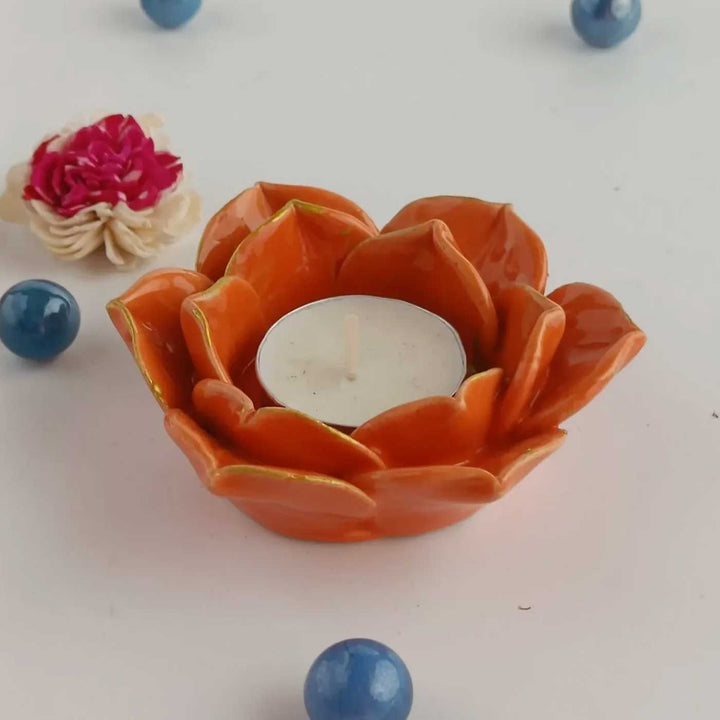 Handmade Petal Glow Ceramic Tealight Holder