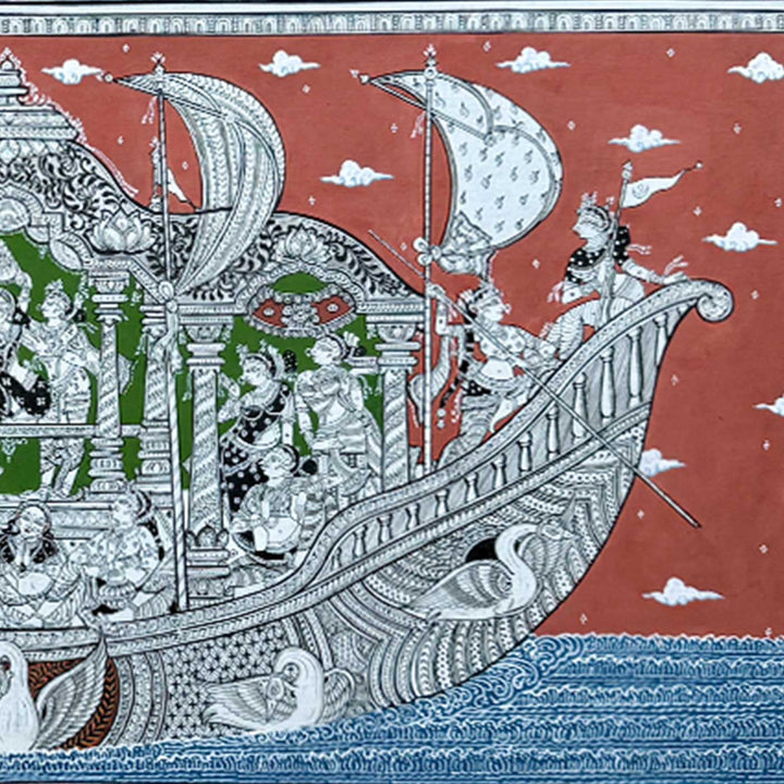 44 x 20 Inch | Handmade Canvas Naukavihaar Painting