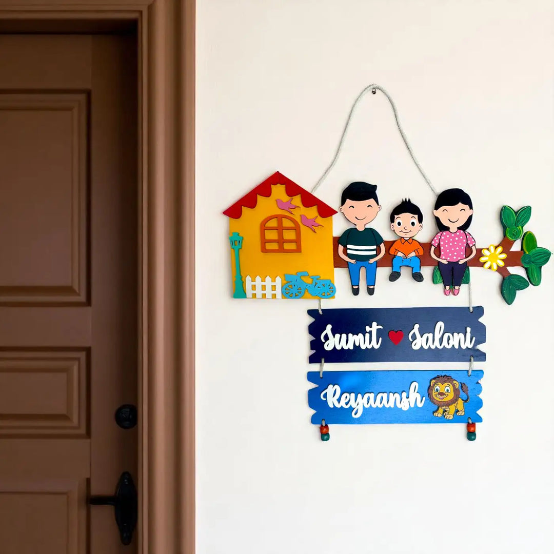 Personalized Tree House Theme MDF Wood Name Plate For Family