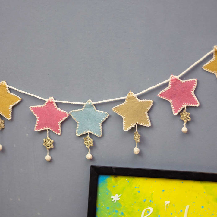 Handmade Crochet Star Themed Felt Bunting - Hanging Garland Decoration Display