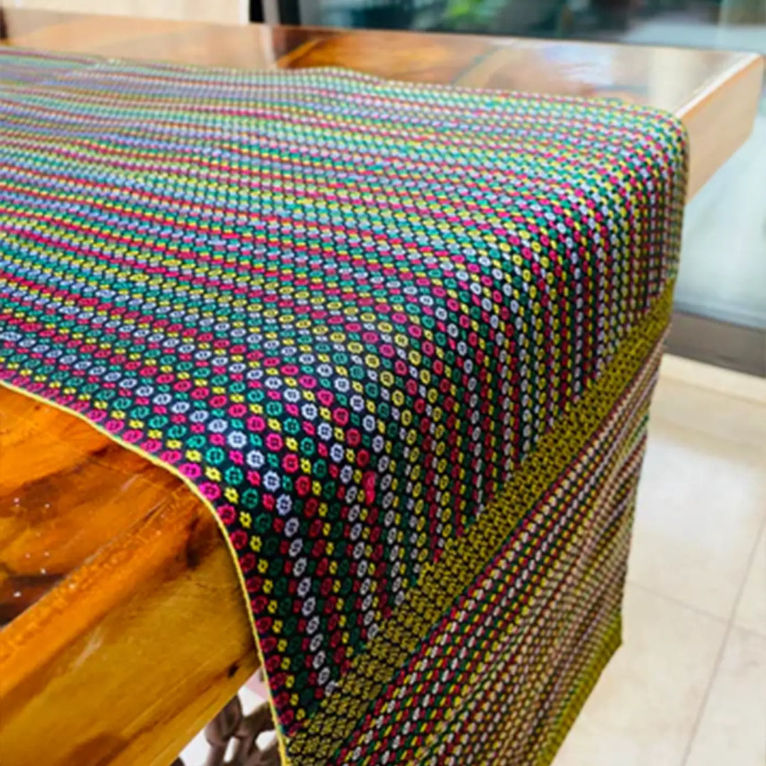 Handmade Multicolour Dotted Design Khunn Fabric Cotton Table Runner | 12 x 60 Inch
