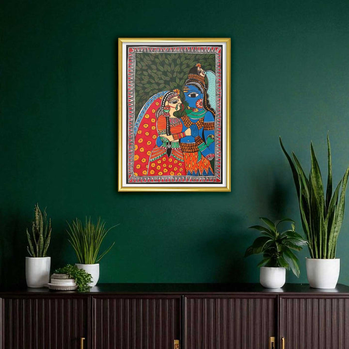 11 x 8 Inch | Shiv & Parwati Love | Original Hand Painted Madhubani Painting | Nib Ink On Paper