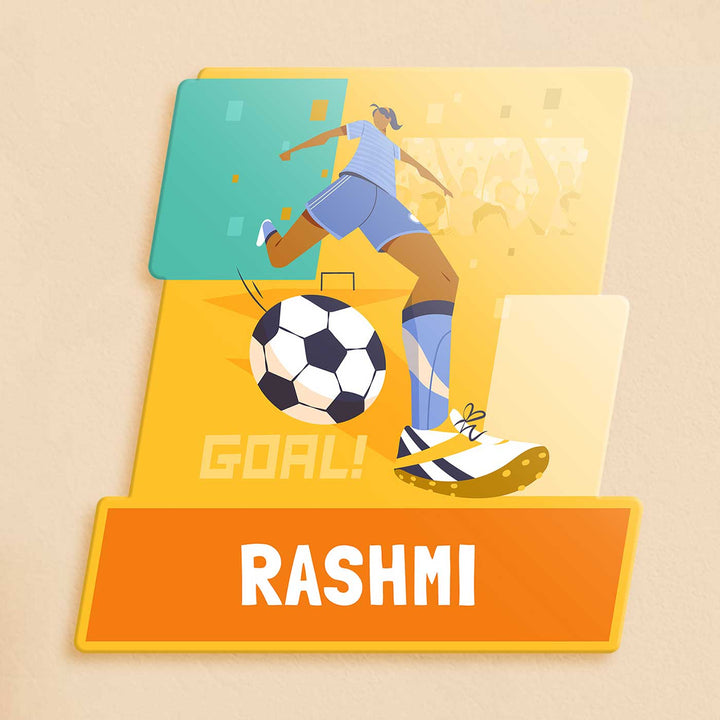 Personalized Girl's Football Goal Theme Acrylic Kids Name Plate