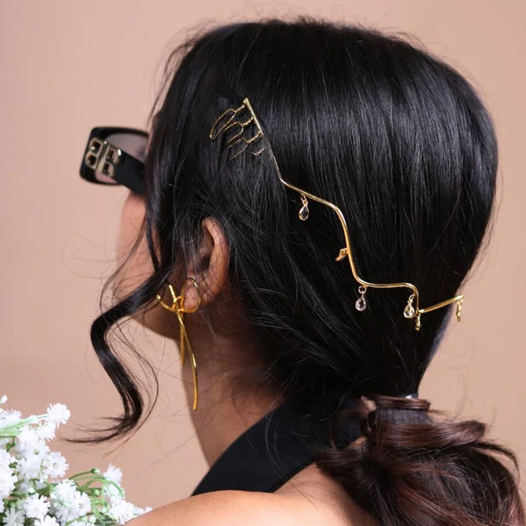 Handmade Sparkling Wave 18k Gold Plated Reverse Headband For Weddings