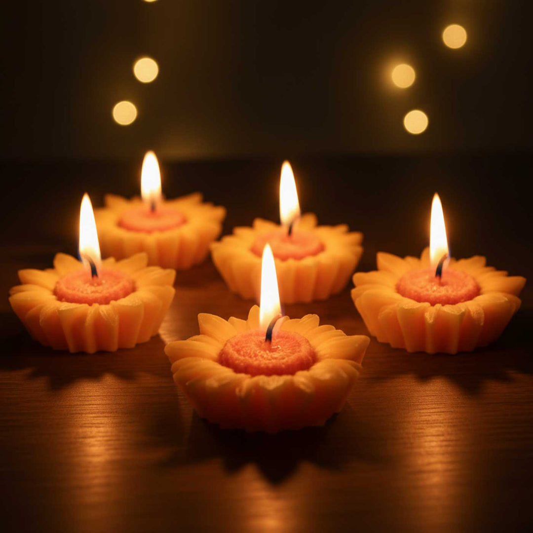 Set of 5 | Handmade Big Sunflower Floating Soy Wax Scented Candle