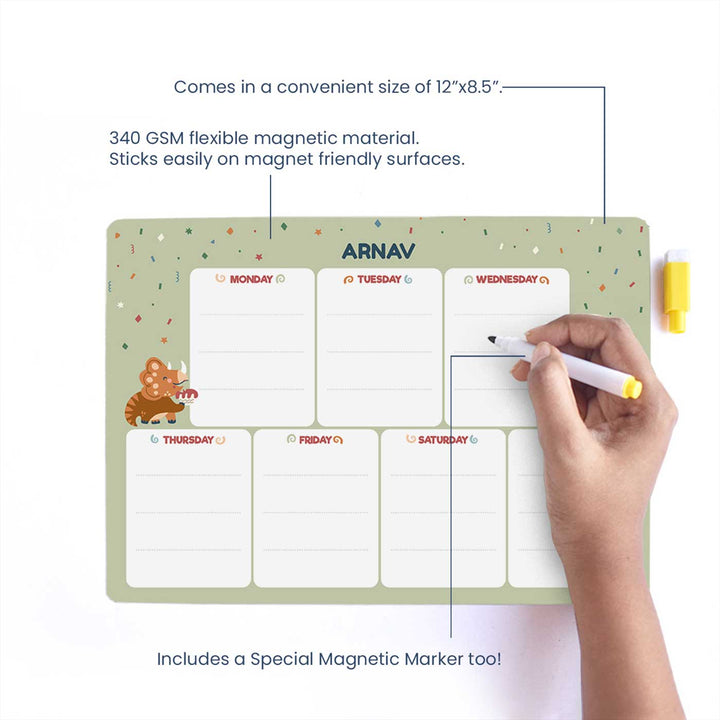 Personalized Dino Party Theme Wooden Meal Planner