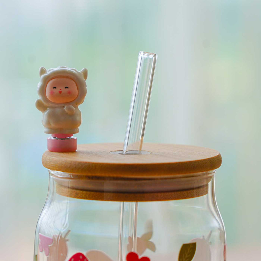 Cute Printed "Strawberry" Theme Glass Tumbler With Straw For Kids