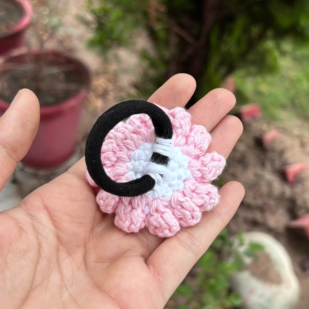 Handmade Crochet White Daisy Flower Design Cotton Hair Tie