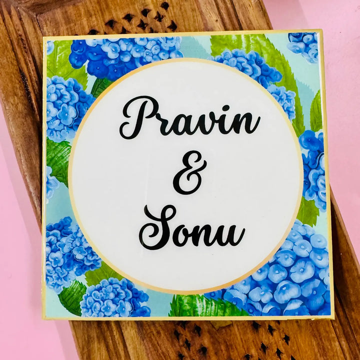 Personalized Blue Hydrangea Theme Resin Name Plate