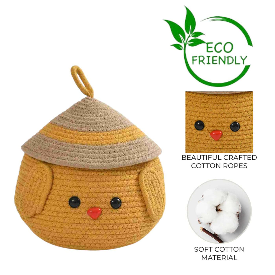 Handmade Coil Basketry Yellow Matka Cotton Rope Basket for Kids