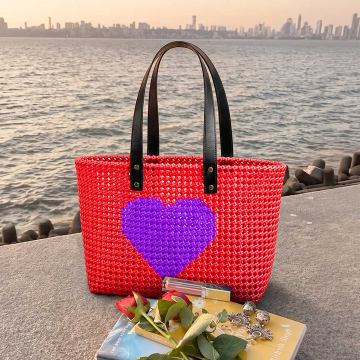 Red Heart Mukhya Knot Handmade Koodai Tote Bag