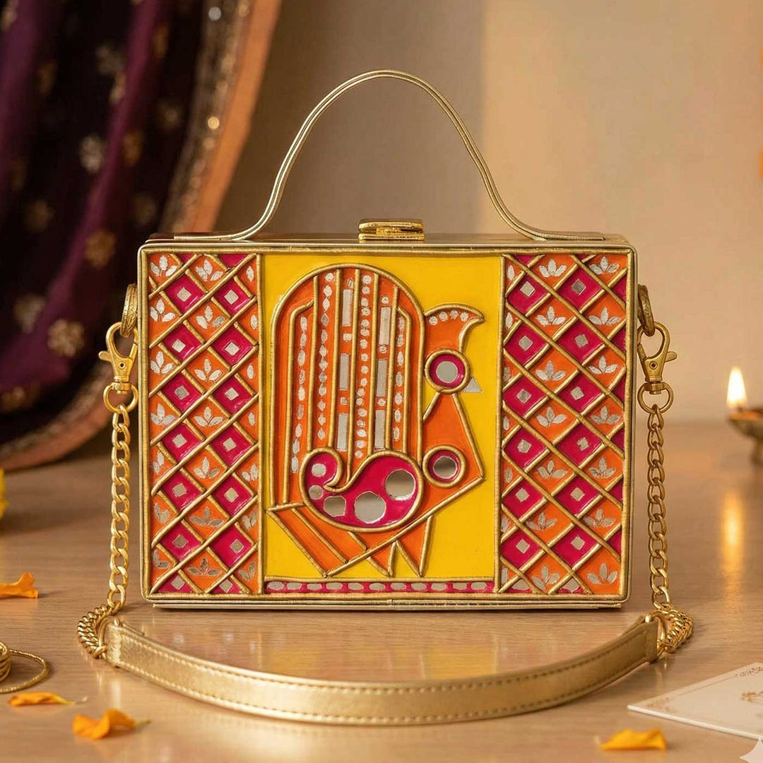 Handcrafted Bird Lippan Art Rectangle Box Sling Bag