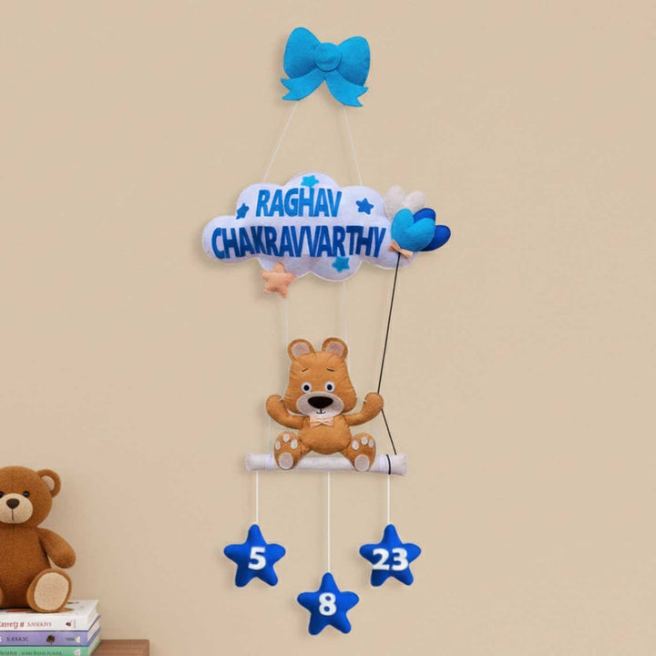 Personalized Teddy & Cloud Theme Felt Kids Name Plate
