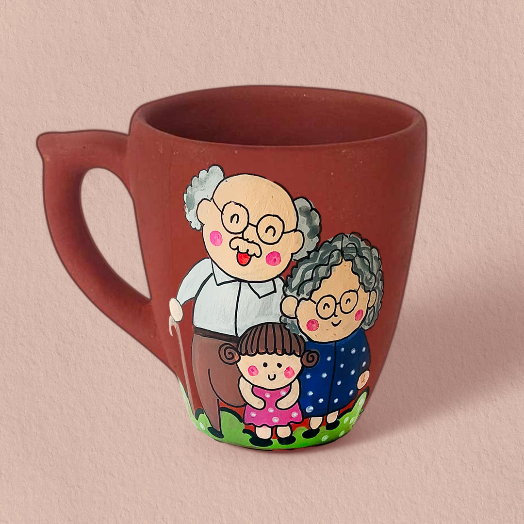 Handpainted Personalised 3D Terracotta Mug with Grandparents Avatar Illustrations
