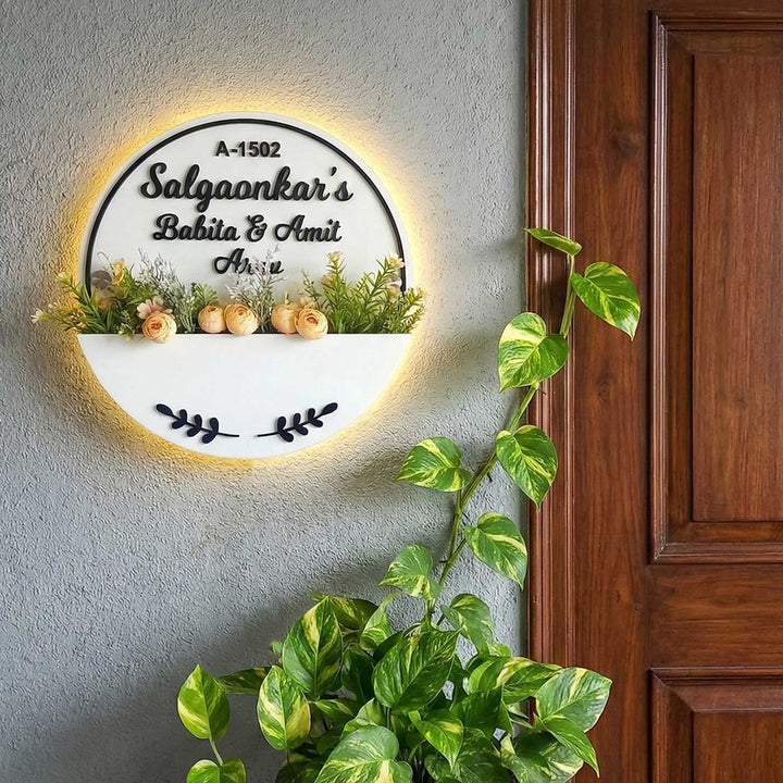 White Acrylic Minimal Personalized Handmade Planter Name Plate With Backlight