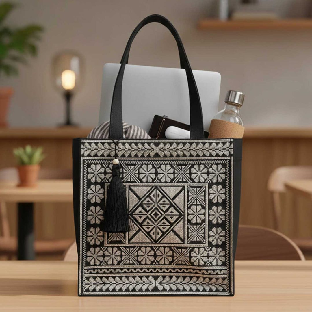 Monochrome Legacy Embroidered Work to Weekend Tote Bag