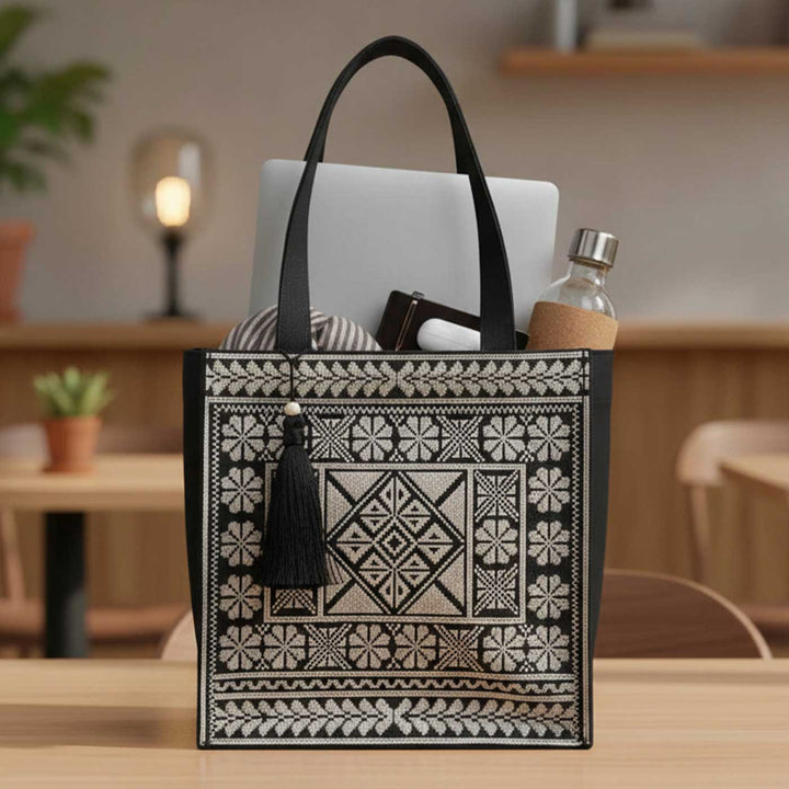 Monochrome Legacy Embroidered Work to Weekend Tote Bag