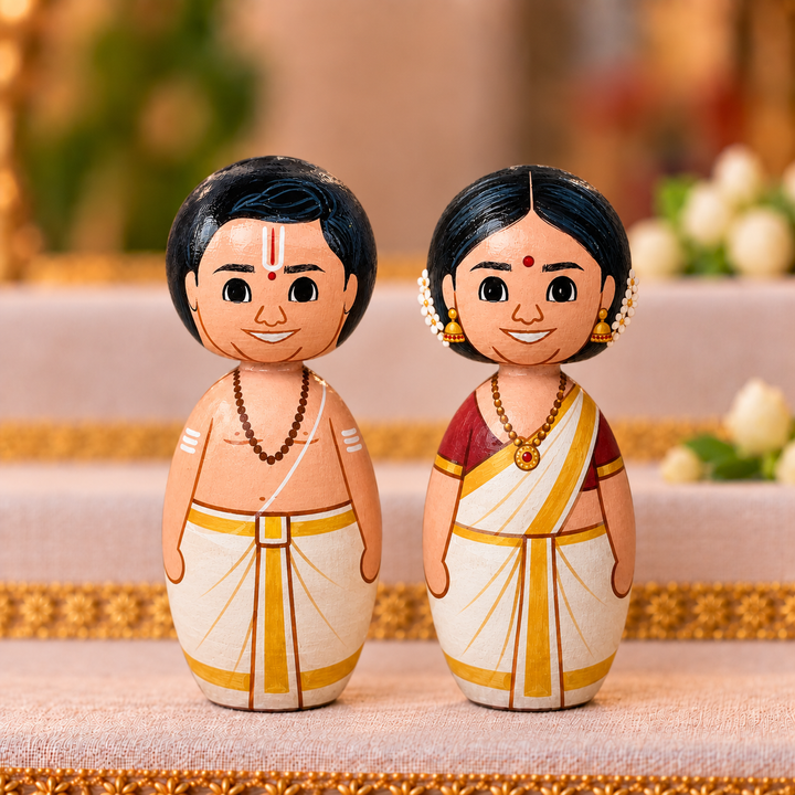 "Pandit Couple" Themed Handpainted Wooden Doll For Golu/Festive Decor