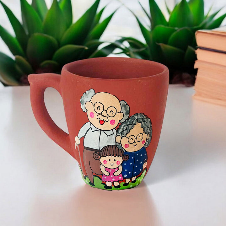 Handpainted Personalised 3D Terracotta Mug with Grandparents Avatar Illustrations